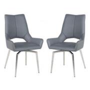 Scissett Grey White Faux Leather Dining Chairs In Pair