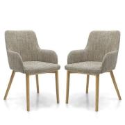 Saratov Oatmeal Fabric Dining Chairs With Oak Legs In Pair