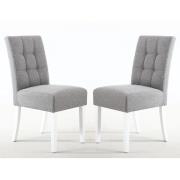 Mendoza Silver Grey Fabric Dining Chairs With White Legs In Pair