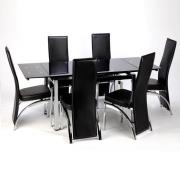 Sarah Extending Black Glass Dining Table 6 Romeo Black Chairs