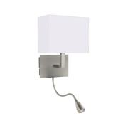 Dual Arm Satin Silver Wall Lamp With Oblong Fabric Shade