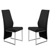 Crystal Black PU Dining Chairs With Chrome Legs In Pair