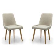 Chioa Natural Fabric Dining Chairs With Oak Legs In Pair