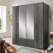 Duisburg Wooden Wide Wardrobe In Graphite With 2 Mirrors