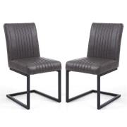 Aboba Grey Leather Dining Chairs With Metal Legs In Pair