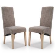 Basrah Oatmeal Fabric Dining Chairs With Oak Legs In Pair