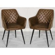 Charlie Antique Brown Faux Leather Carver Dining Chair In A Pair