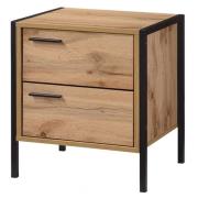 Malila Wooden Bedside Cabinet With Black Metal Frame In Oak