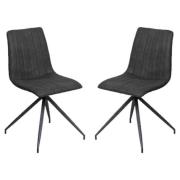 Isaak Charcoal PU Leather Dining Chairs With Metal Legs In Pair