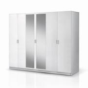 Mayon Mirrored Wooden 6 Doors Wardrobe In White High Gloss