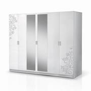 Mayon Mirrored 6 Doors Wardrobe In Flower Pattern White Gloss