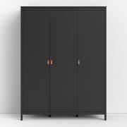 Barcila Wooden Wardrobe With 3 Drawers In Matt Black