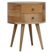 Logan Wooden Circular Bedside Cabinet In Oak Ish With 2 Drawers