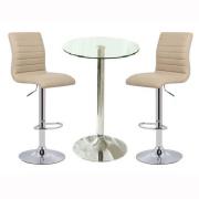 Gino Clear Glass Bar Table With 2 Ripple Stone Stools