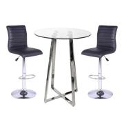 Poseur Clear Glass Bar Table With 2 Ripple Black Bar Stools