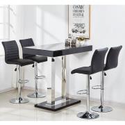 Caprice Black High Gloss Bar Table 4 Ripple Black Stools