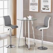 Poseur Clear Glass Bar Table With 2 Ritz Grey White Bar Stools