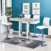 Caprice Grey Oak Effect Bar Table With 4 Ripple White Stools