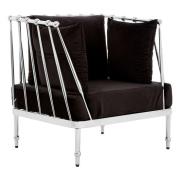 Kurhah Black Velvet Armchair With Silver Tapered Frame