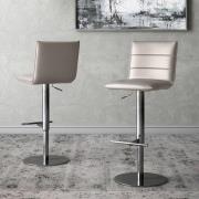 Radlett Taupe Leather Bar Stools With Chrome Base In Pair