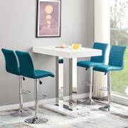 Caprice White High Gloss Bar Table 4 Ripple Teal Stools