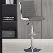 Ritz Faux Leather Bar Stool In Grey And White With Chrome Base