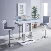 Caprice Grey White Gloss Bar Table With 4 Ritz Grey White Stools