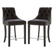 Trento Upholstered Black Faux Leather Bar Chairs In A Pair