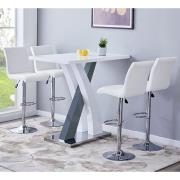 Axara White Grey Gloss Bar Table With 4 Ripple White Stools