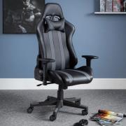 Macreae Faux Leather Gaming Chair In Black And Grey