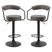 Hanna Grey Woven Fabric Bar Stools With Black Base In A Pair