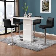 Parini White Gloss Bar Table With 4 Coco Black Stools