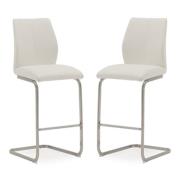 Irmak White Leather Bar Chairs With Steel Frame In Pair