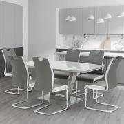 Samson Glass Dining Table In Grey High Gloss With 6 Chairs