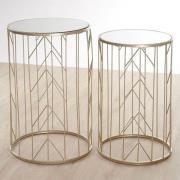 Avanto Round Glass Set of 2 Side Tables With Arrow Metal Frame