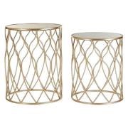 Hannah Glass Set Of 2 Side Tables With Curved Champagne Frame