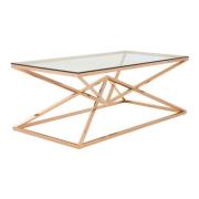 Alluras Clear Glass Coffee Table With Rose Gold Frame