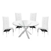 Crossley Round Glass Dining Table With 4 Vesta White Chairs