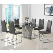 Melange Marble Large Dining Table With 6 Petra Grey Chairs