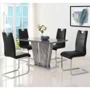 Melange Marble Small Dining Table With 4 Petra Black Chairs