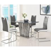 Melange Marble Small Dining Table With 4 Petra Grey White Chairs