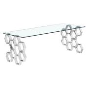 Qortni Clear Glass Coffee Table With Silver Metal Frame