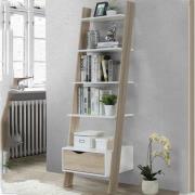 Appleton Wooden Ladder Bookcase In White And Oak Effect