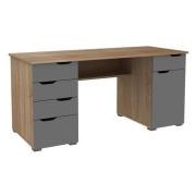 Kirkham Wooden Computer Desk In Light Oak And Grey Gloss