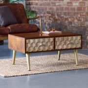 Nosid Wooden Coffee Table In Dark Walnut With 2 Drawers