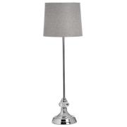 Genial Metal Table Lamp In Silver With Grey Shade