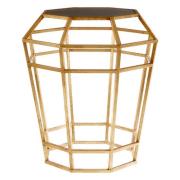 Zaria Drum Shaped Glass Top Side Table With Gold Frame