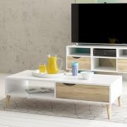 Oklo 1 Drawer Wooden Storage Coffee Table In White And Oak