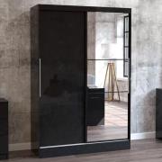 Lynn Mirrored Sliding Wardrobe In Black High Gloss