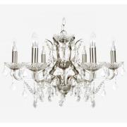 Satin Silver Six Light Chandelier In Clear Crystal Drops